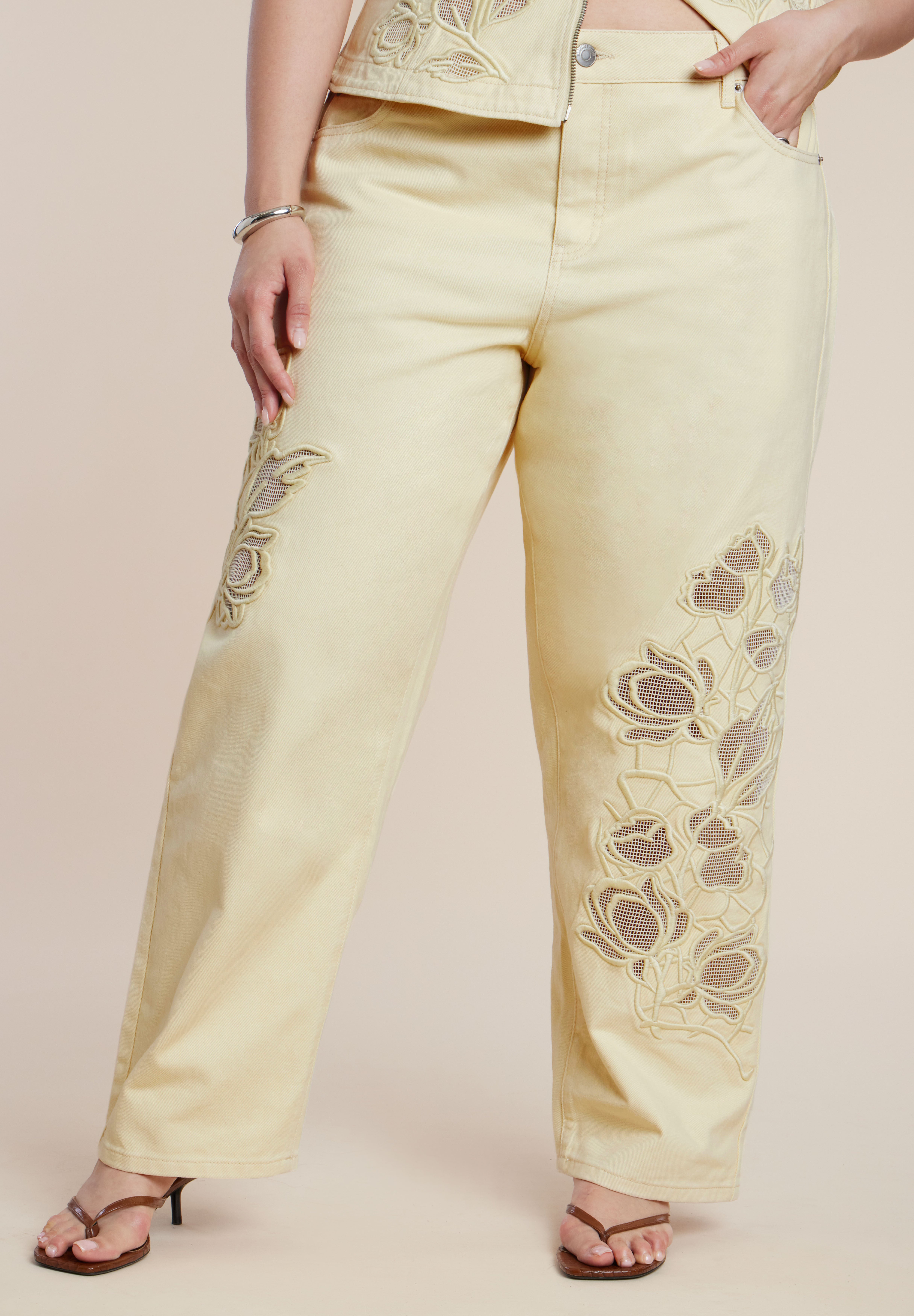 Floral Embroidery Jean