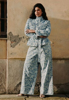 Lace Printed Wide Leg Jeans