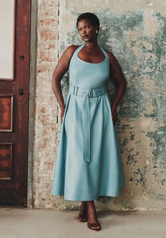 Faux Leather Halter Midi Dress