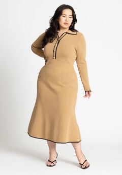 Ribbed Sweater Dress With Collar
