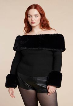 Faux Fur Off The Shoulder Sweater
