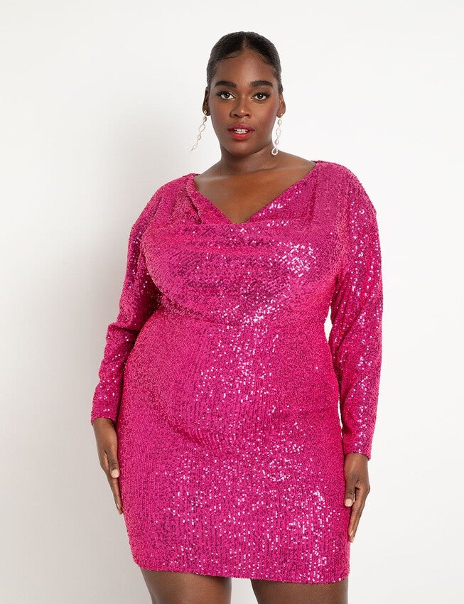 Mini Cowl Sequin Dress, FESTIVAL FUCHSIA, on-hover image number null