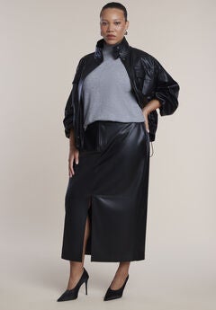 Faux Leather Column Midi Skirt