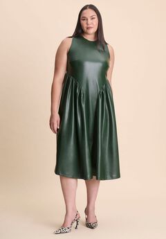 Faux Leather Fit And Flare Dress