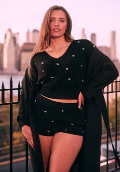 Heart Stud Sweater Hot Short