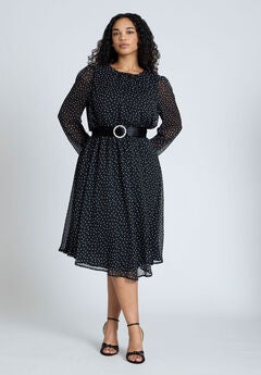Circle Belt Printed Flare Dress