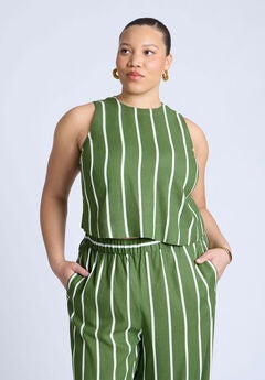 Linen Blend Boxy Scoop Neck Crop Tank
