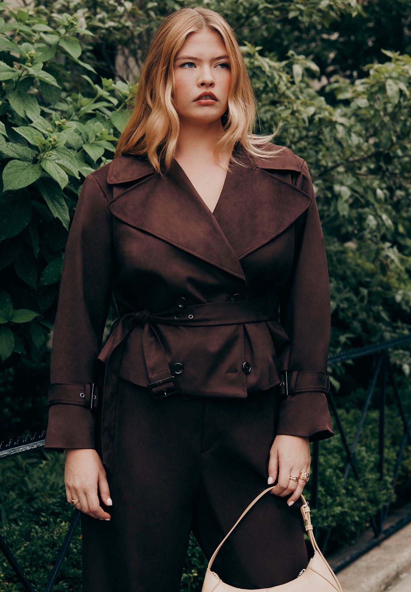 Cropped Faux Suede Trench Jacket