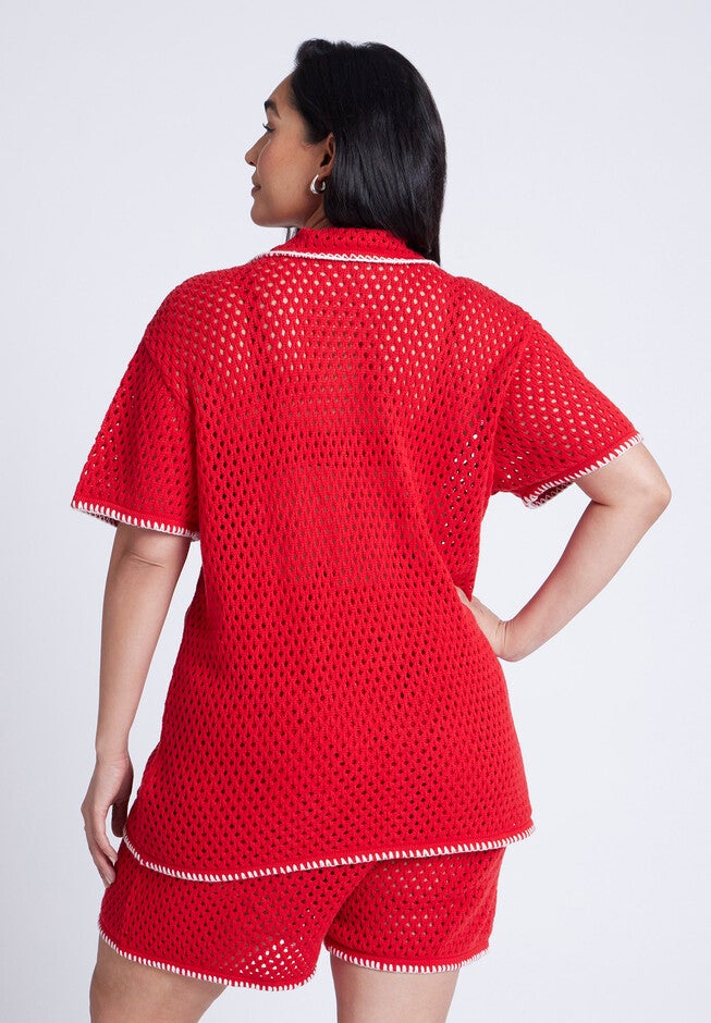 Crochet Sweater Tee, FLAME SCARLET, alternate image number null