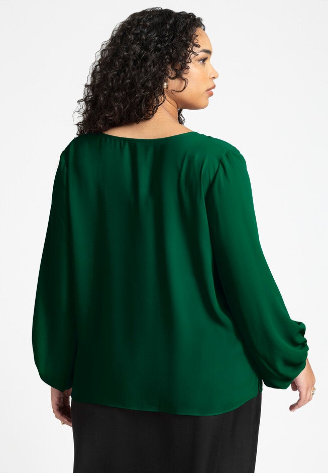 Shirring Detail Blouse, EVERGREEN, alternate image number null