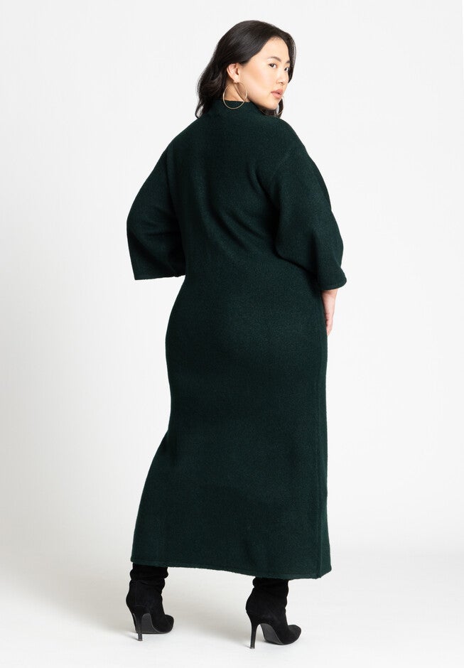Funnel Neck Wide Sleeve Midi Dress, DARK GREEN, on-hover image number null