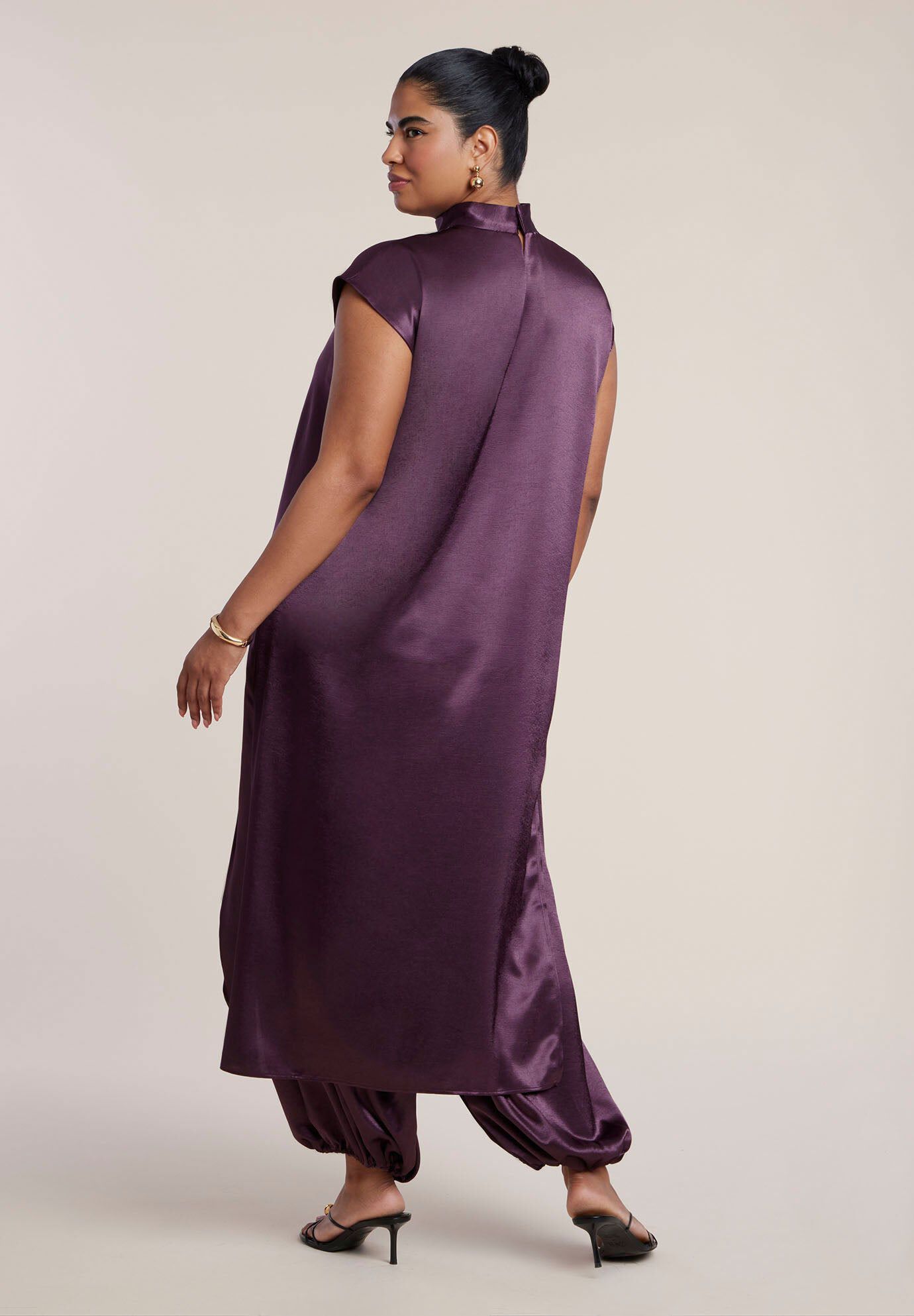 Satin Asymmetric Duster Top, WINTER BLOOM, hi-res image number 0