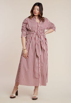 Cinch Detail Poplin Midi Dress