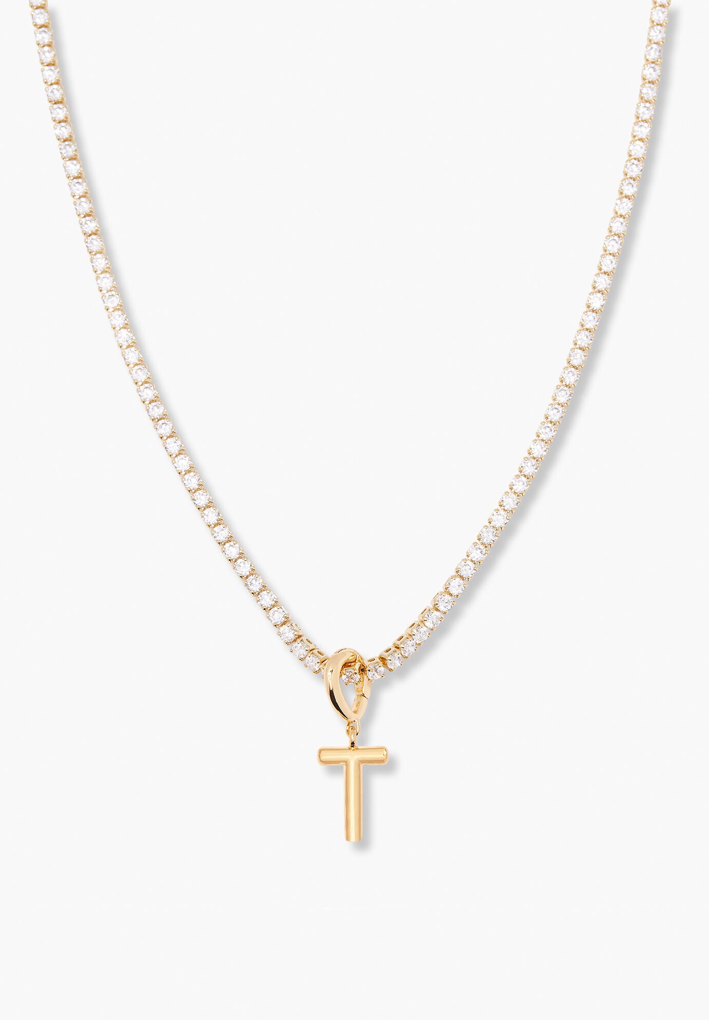 Isabella Mini Tennis Initial Necklace, T, hi-res image number 0