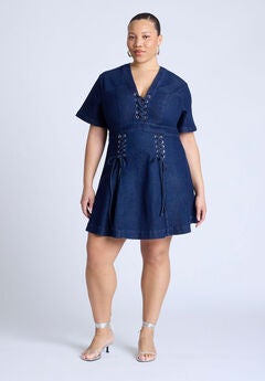 Lace Up Denim Mini Dress
