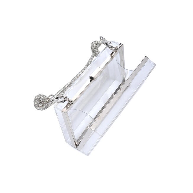 Shirley Rhinestone Handle Transparent Evening Bag, SILVER, alternate image number null