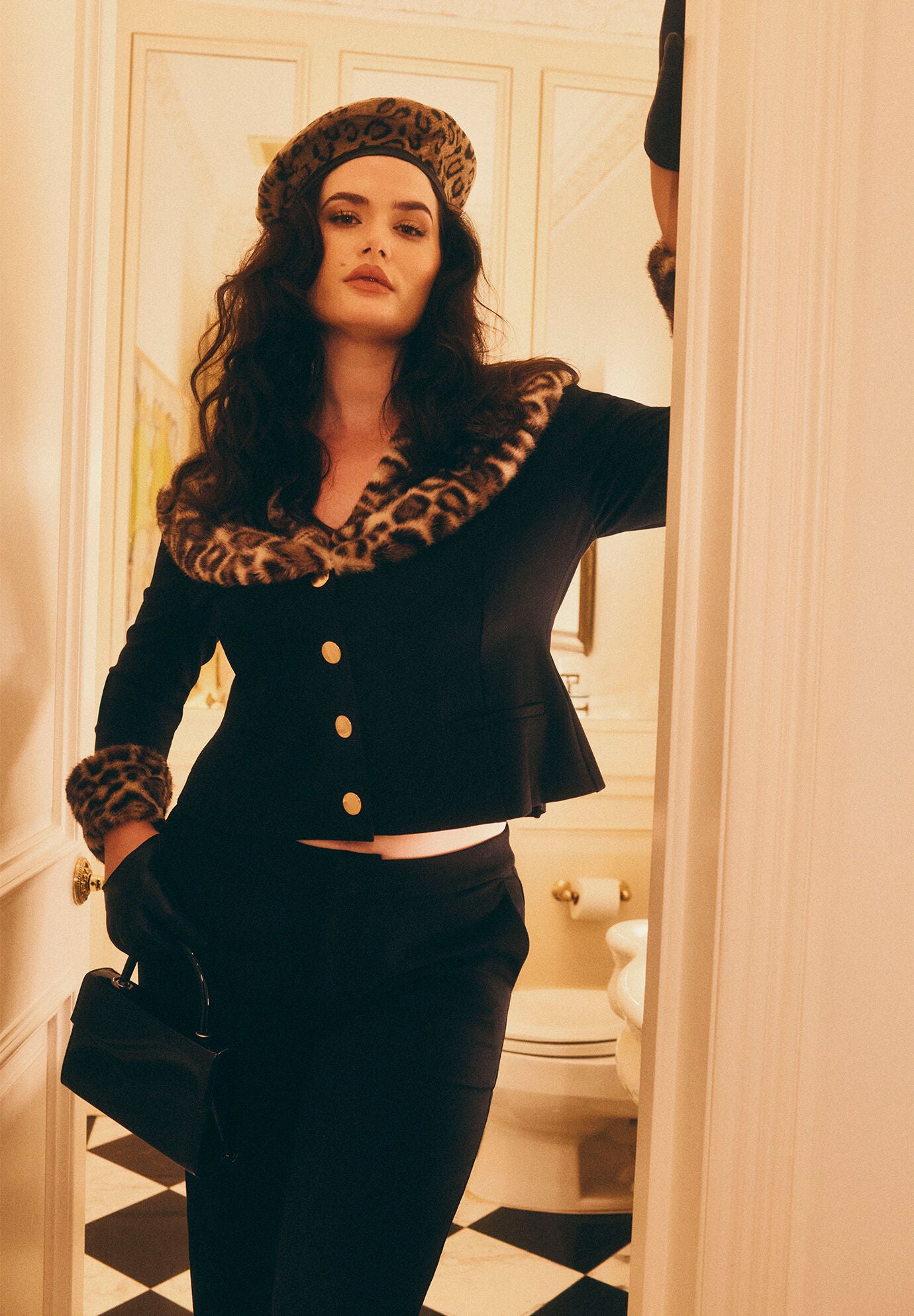 Leopard Faux Fur Trim Jacket