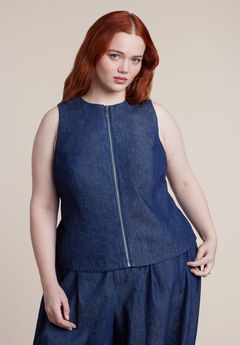 Chambray Zip Up Top
