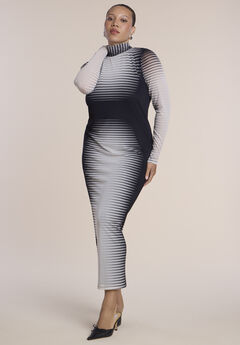Printed Stretch Mesh Maxi Dress