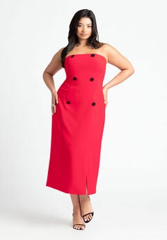 Strapless Double Breasted Midi Dress
