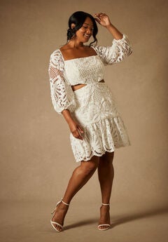 Bridal by ELOQUII Eyelet Puff Sleeve Dress