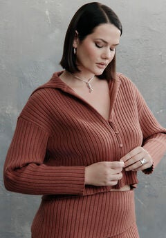 Oversized Collar Rib Knit Cardigan