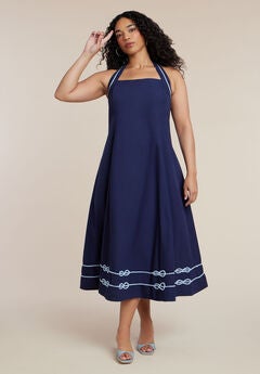 Halter Neck Poplin Midi Dress