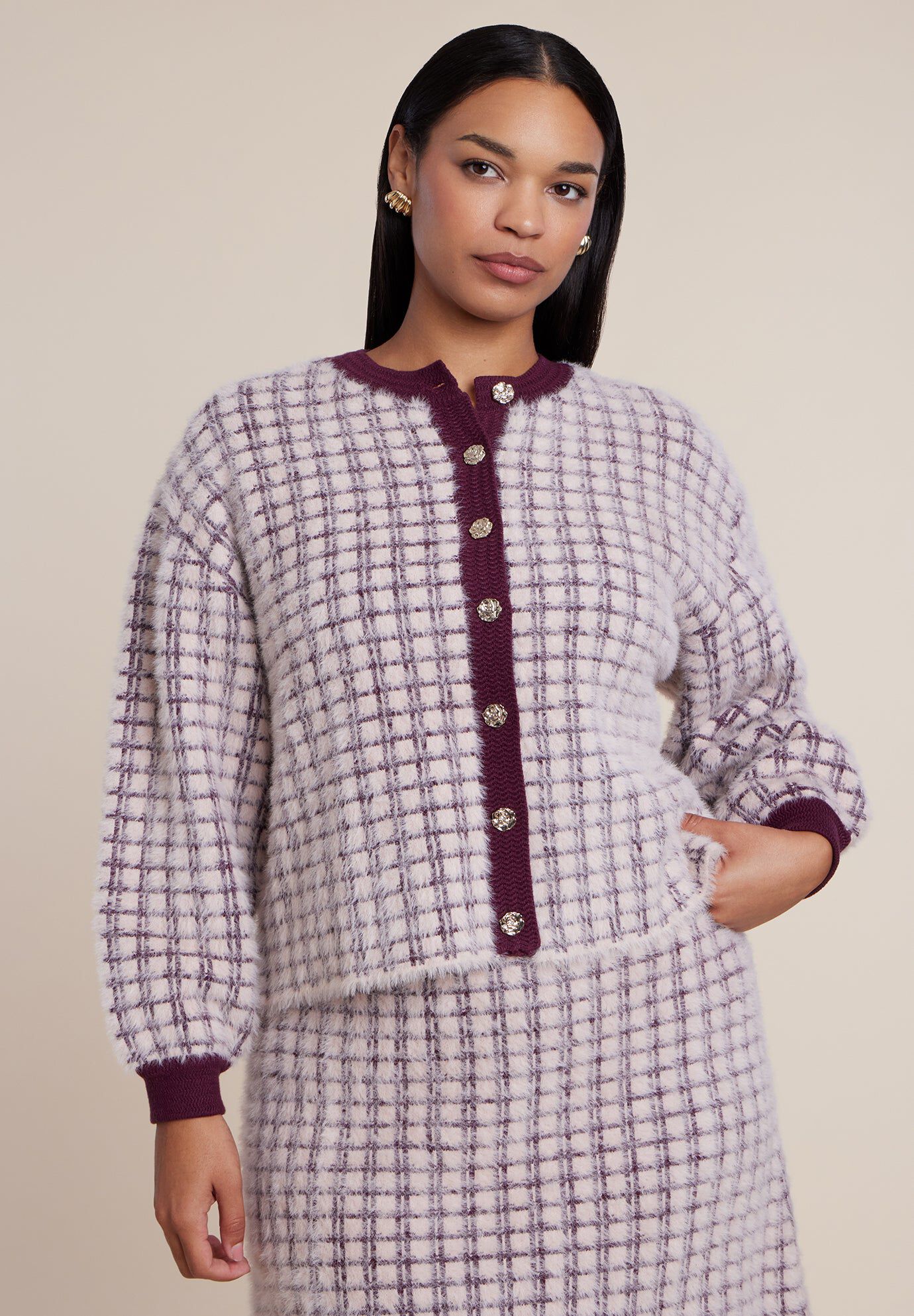 Fuzzy Intarsia Cardigan