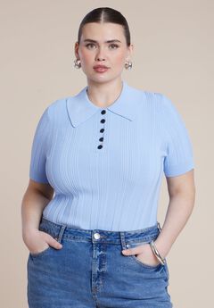 Veriegated Rib Collared Sweater