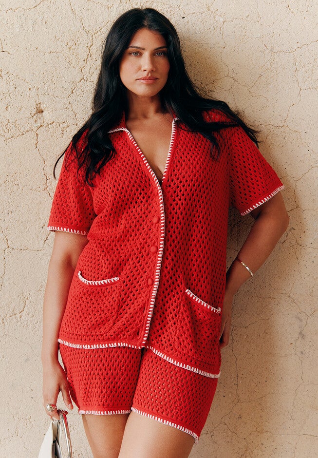 Crochet Sweater Tee, FLAME SCARLET, hi-res image number null