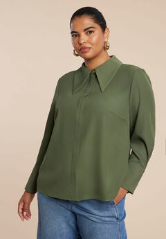 Pointed Collar Button Up Shirt