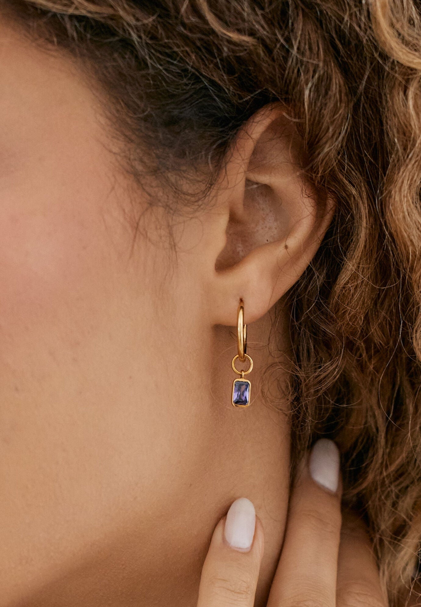 Mackenzie Gold Birthstone Hoops, DECEMBER, alternate image number 2