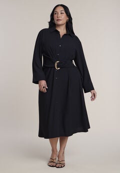 Buckle-Detail Midi Shirt Dress