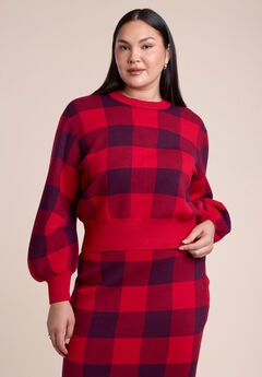 Intarsia Puff-Sleeve Sweater