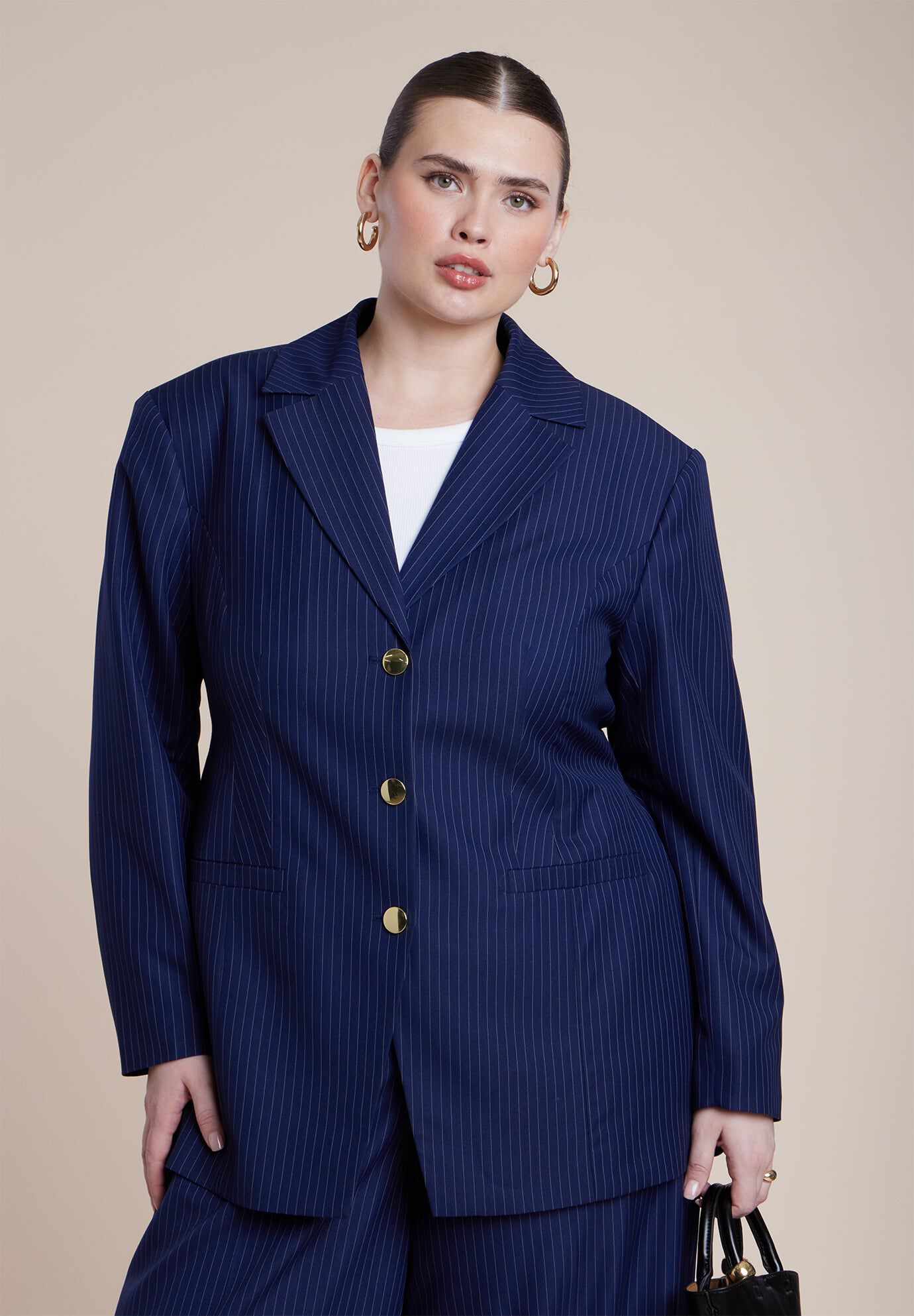 Nipped Waist Blazer With Back Adjuster, NAVY PINSTRIPE, hi-res image number 0