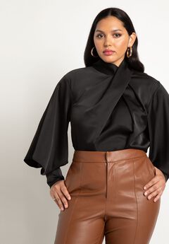 Draped Neck Satin Blouse