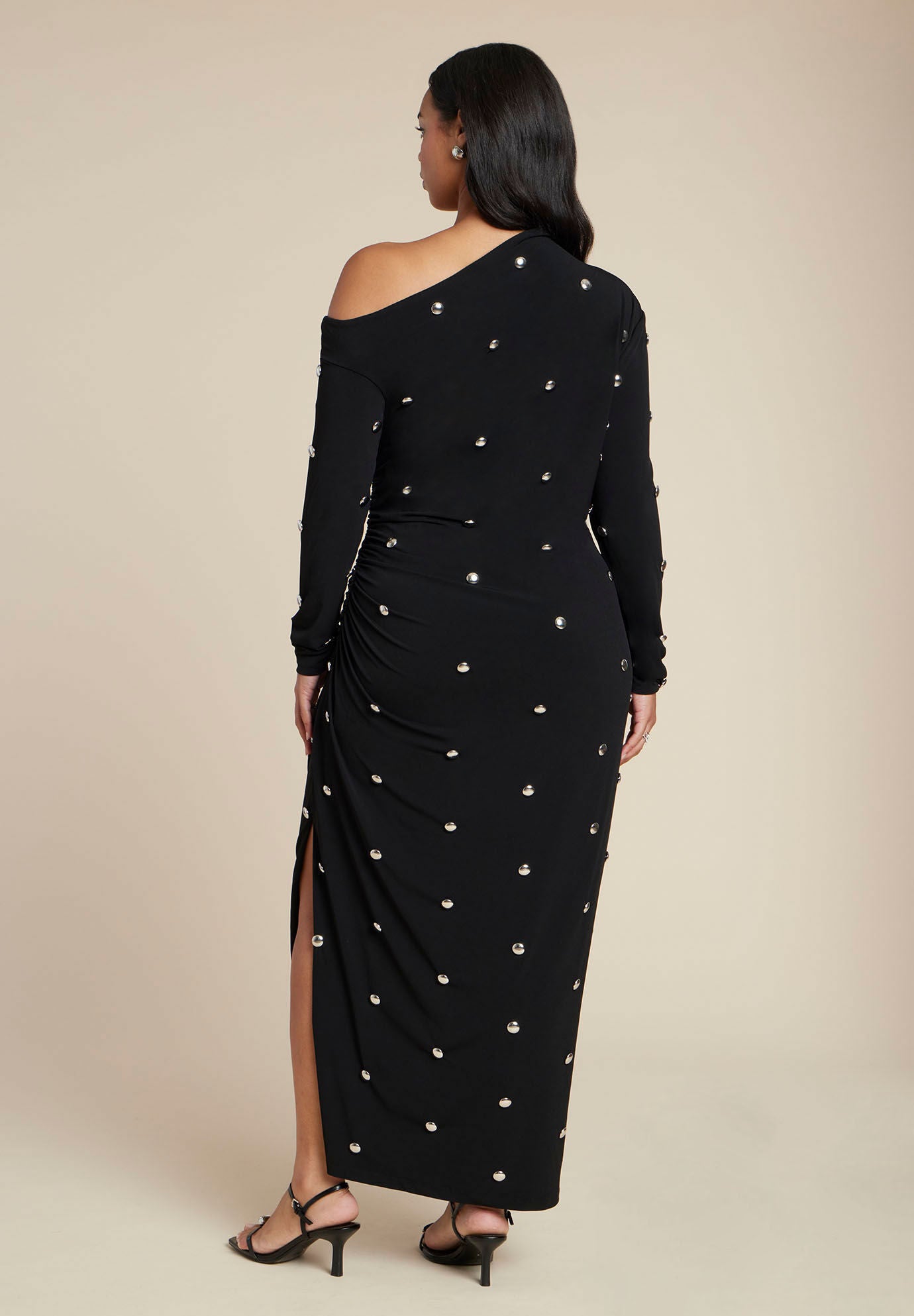 Draped Hardware Fitted Dress, BLACK ONYX, alternate image number 3