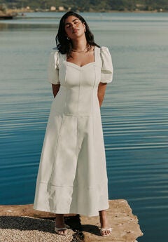 Faux Leather Puff Sleeve Maxi Dress