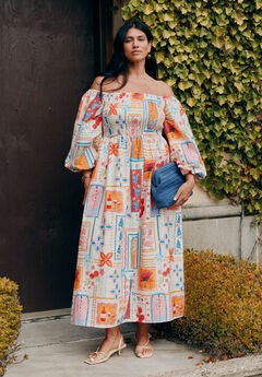 Printed Puff Sleeve Maxi Dress