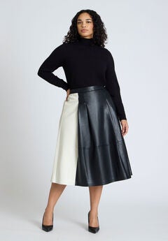 Colorblocked Faux Leather Full Midi Skirt