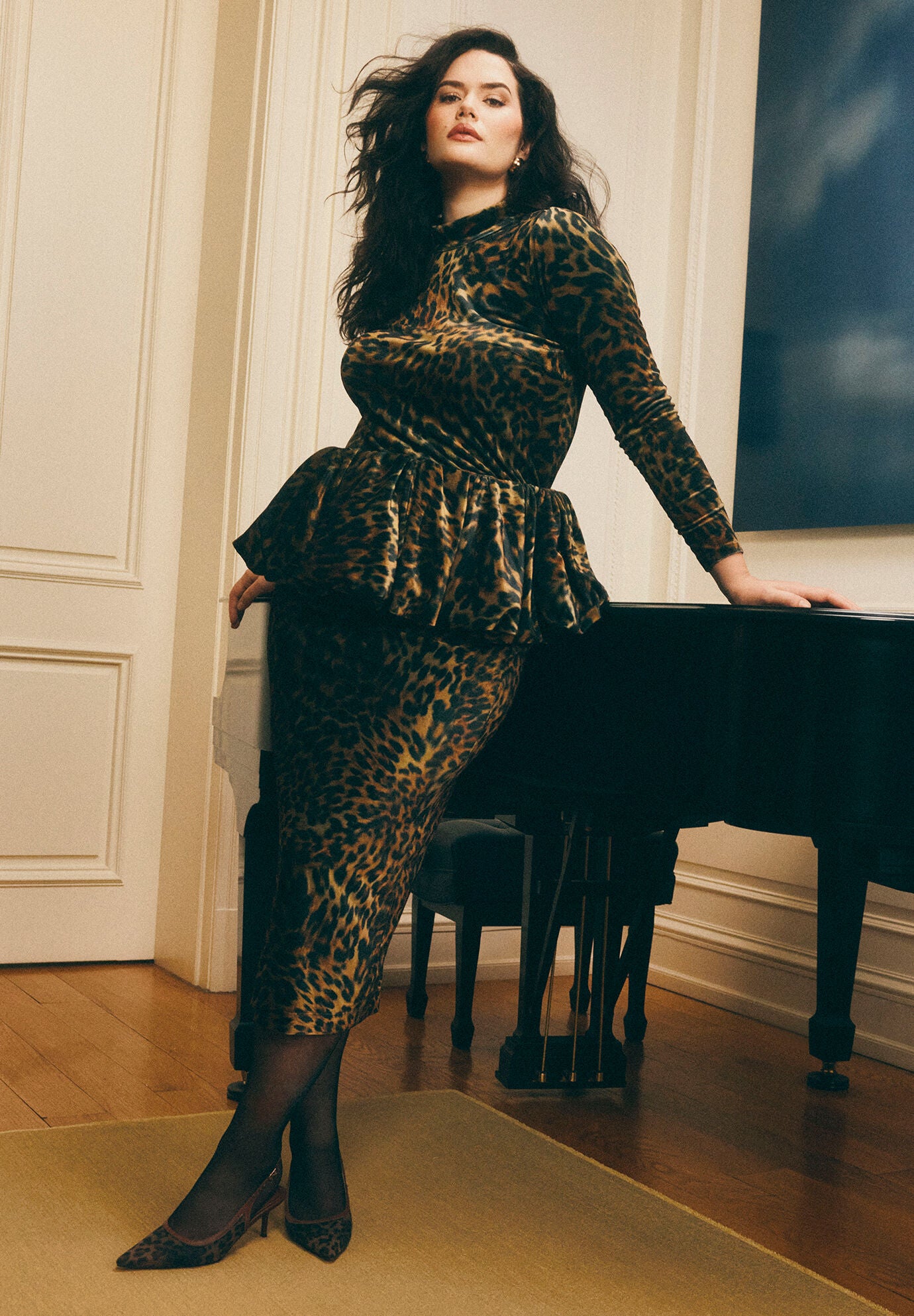 Leopard Velvet Bubble Peplum Skirt