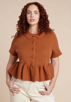 Short Sleeve Cardigan With Peplum