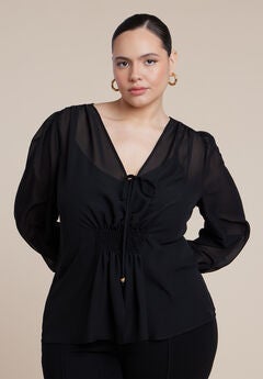 Smocked Sheer Blouse