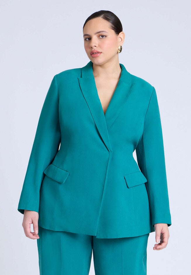 Tie Waist Soft Suiting Blazer, BAYOU, on-hover image number null