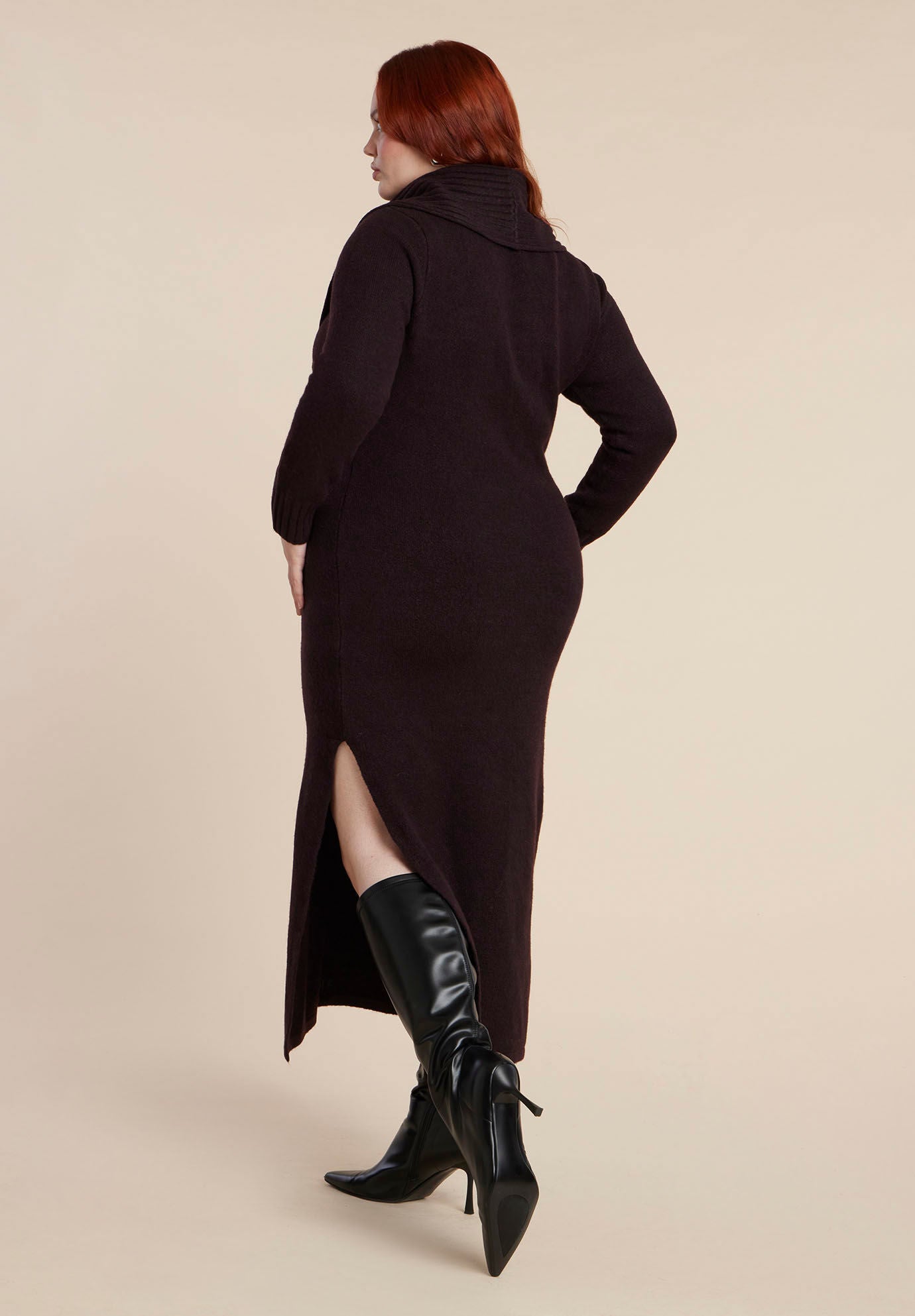 Cowl Sweater Dress, DEEP PLUM, alternate image number 2