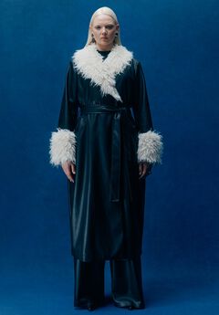 Faux Leather Coat With Fur Trim