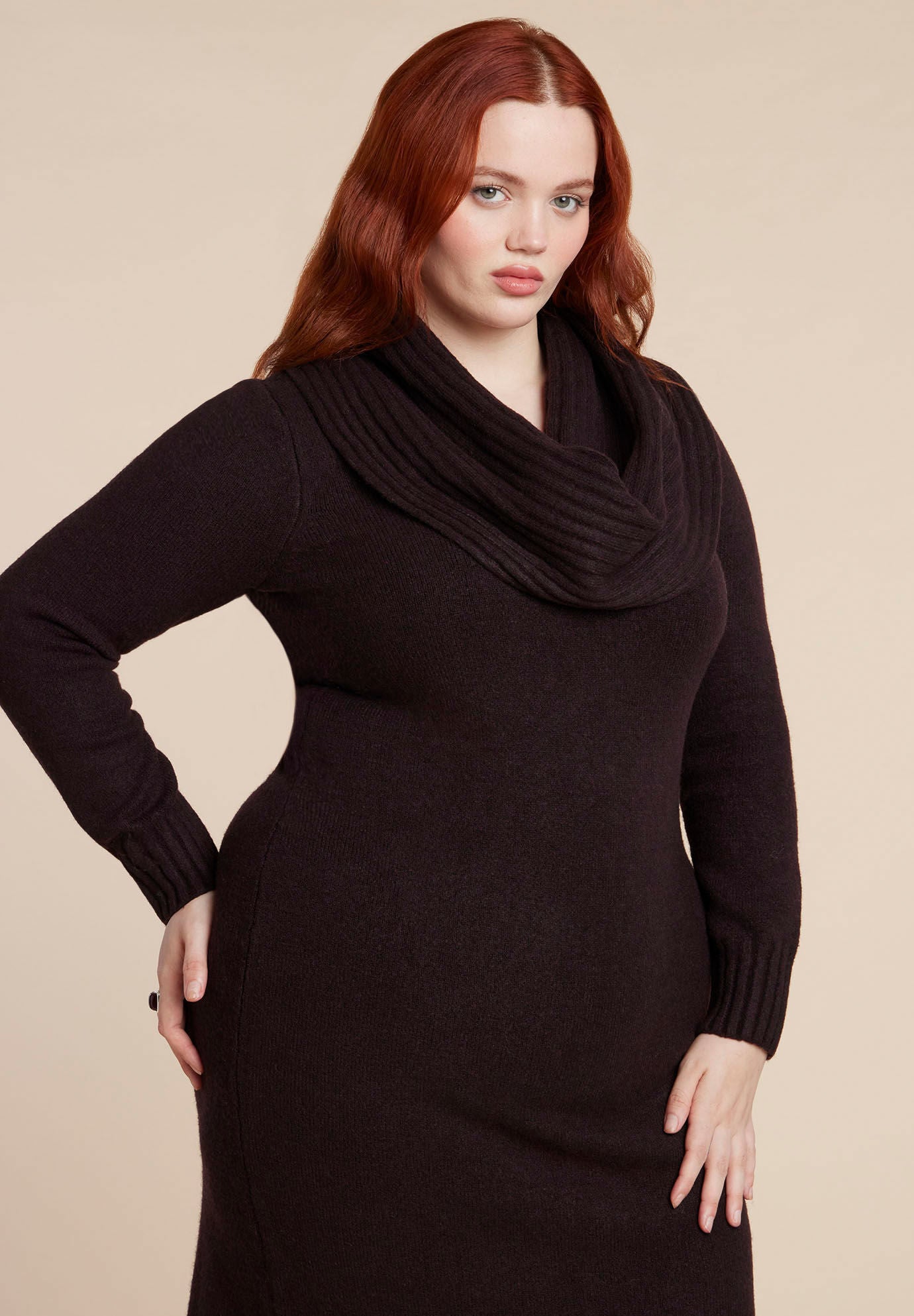 Cowl Sweater Dress, DEEP PLUM, alternate image number 3
