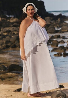 Embroidered Eyelet Halter Maxi Dress