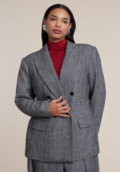 Double-Breasted Herringbone Blazer