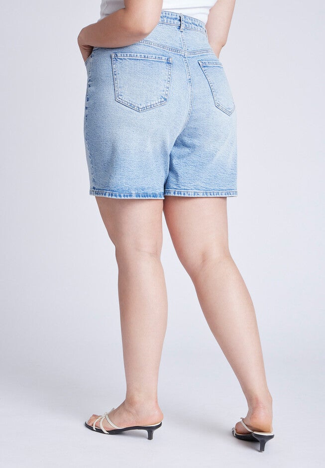 Overlap Waistband Shorts, LIGHT WASH, alternate image number null